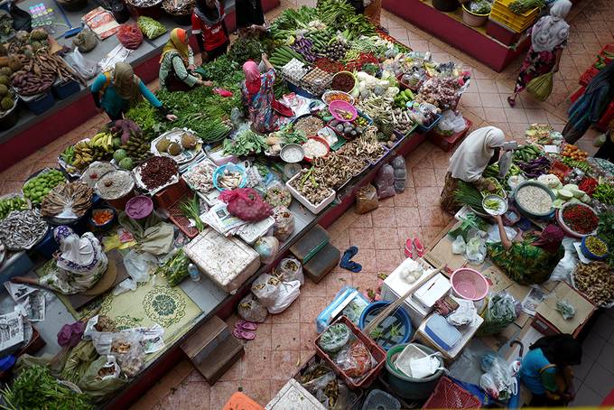 aerial view of market stalls
