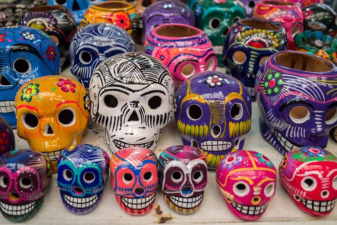 Colourful ceramic skulls