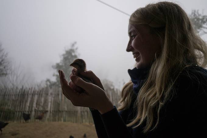 Alice holding a chick