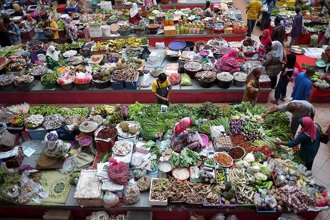 aerial view of market stalls