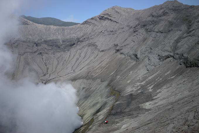 Smoke in the volcano crater