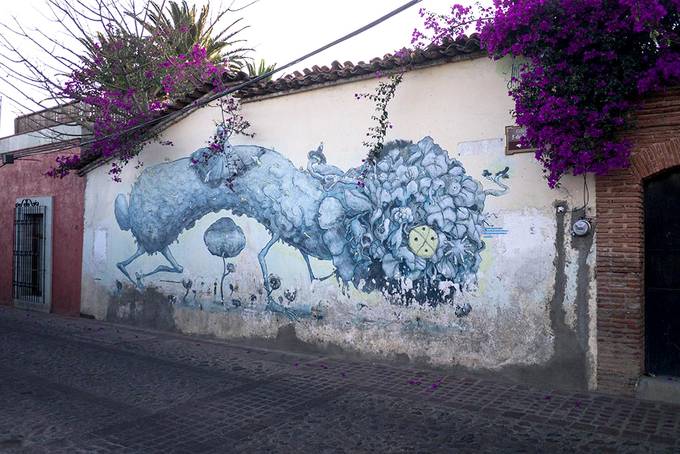 Street art on a cobbled street