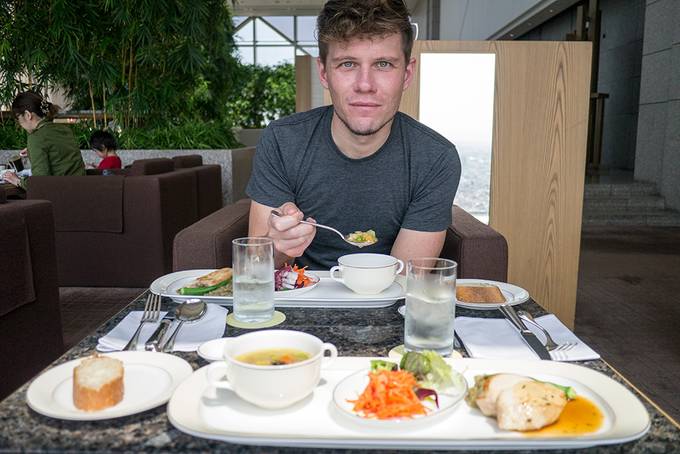 Colin eating lunch at the Park Hyatt