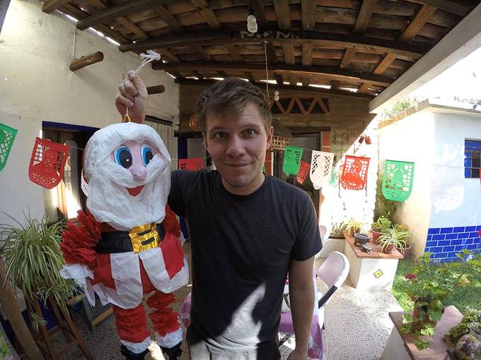 Colin with the santa pinata