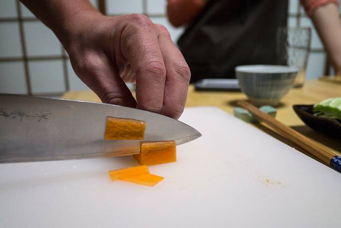 Chopping the carrots